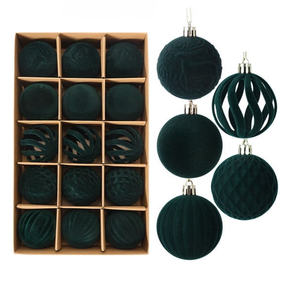 15 Pcs Velvet Christmas Balls Flocked Christmas Tree Decoration Plastic Balls Xmas Decorative Hanging Christmas Decoration 2.4 Inch
