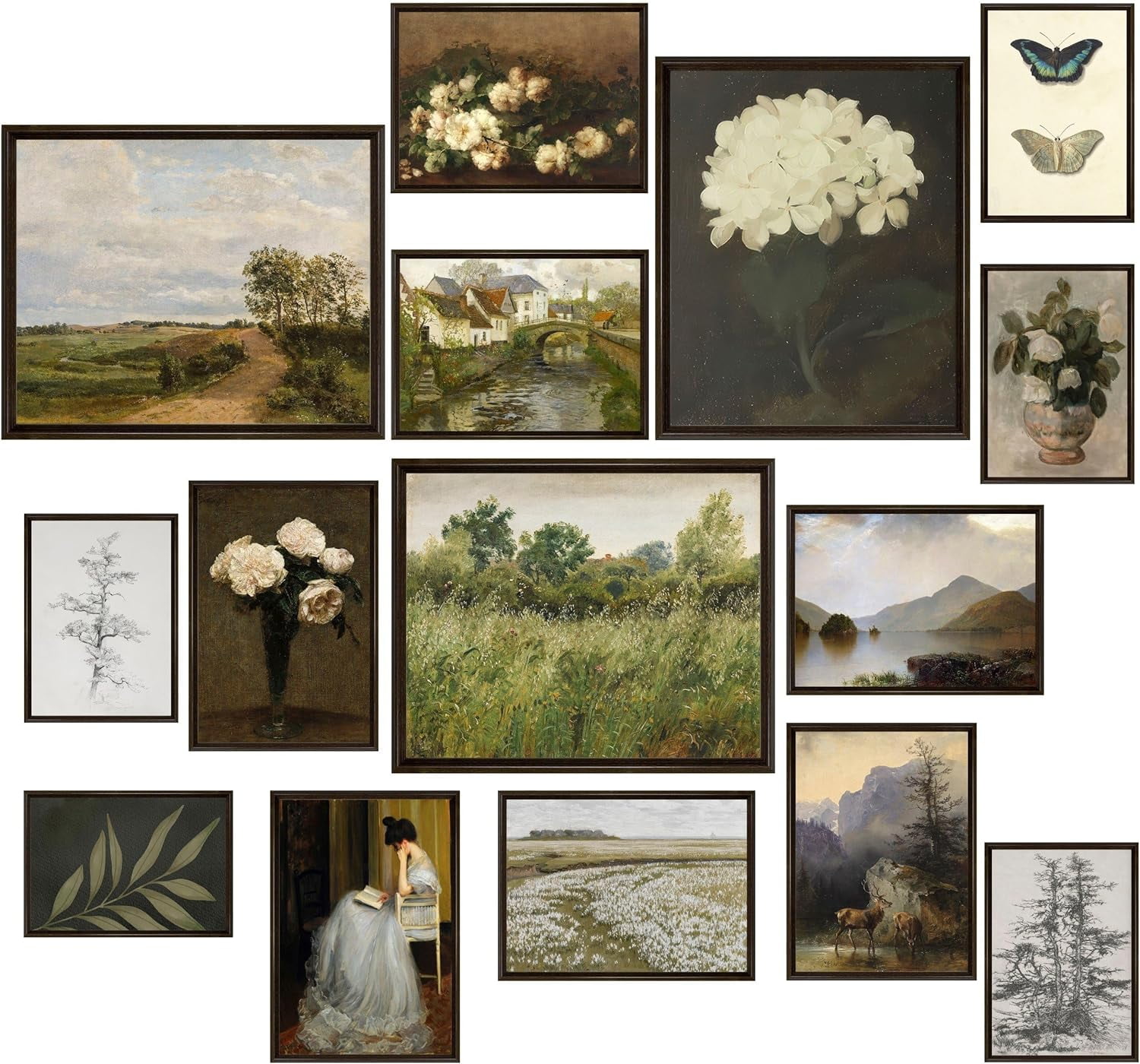 Vintage French Country Botanical Landscape Wall Art Set
