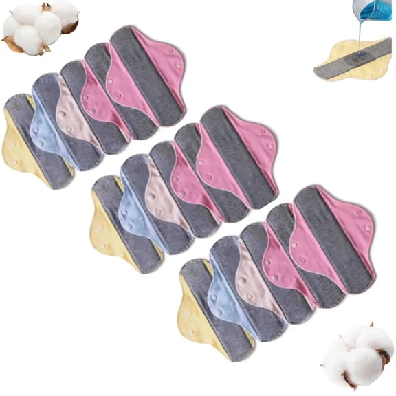 15 Pcs Washable Sanitary Napkins, Leak-Proof & Waterproof Washable Incontinence Pads, Reusable Menstrual Pads, Menstrual Incontinence Pads