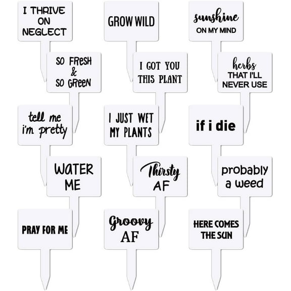 15 Pcs White Acrylic Plant Tags Fun Text Themed Plant Tags T-Shaped Plant Markers Bulk for Indoor Outdoor Lab Garden Nursery Potted Plants in Plant Marker Decorations Mixed Color