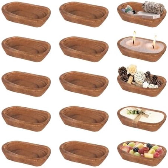 15 Pcs Wood Dough Bowl Bulk 10 Inch Rustic Vintage Bowl, Hand Carved Paulownia Bowls for Candle Wedding Home Crafts Making Farmhouse Fruits Supplies Decoration$$Home Decor, Kitchen, & Other