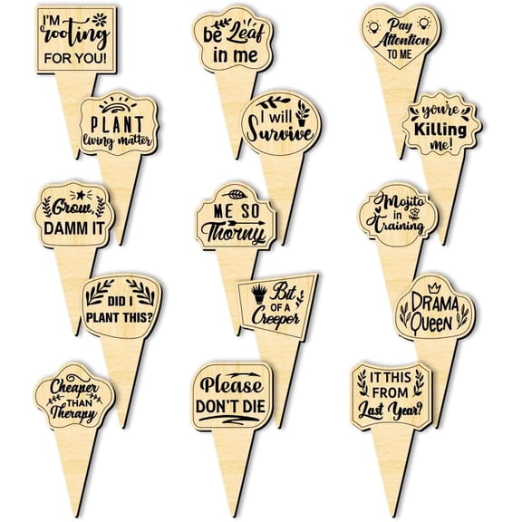 15 Pcs Wood Funny Plant Markers I'm Rooting for You Be Leaf in Me Plant Labels with Triangle Bottom Heart Oval Cloud Shaped Garden Tags DIY