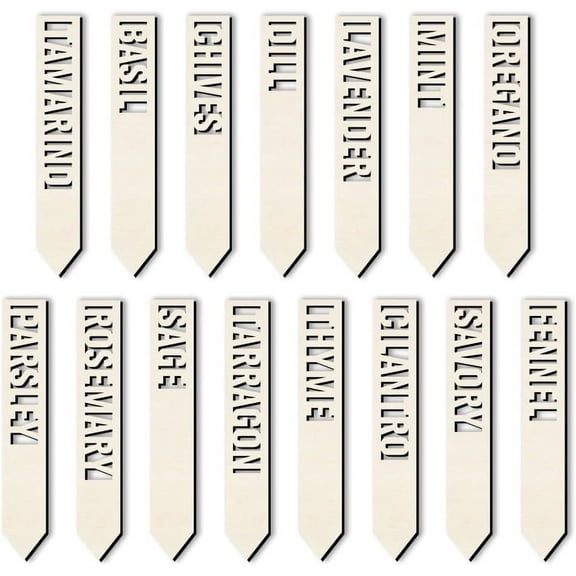 15 Pcs Wood Plant Herb Labels 15 Styles Wooden Garden Signs with Hollowed Words Dill Sage Plants Tags for Indoor Outdoor Potted Seed Herbs Patio Supplies 15.2x2.5cm(6x1inch) Wheat