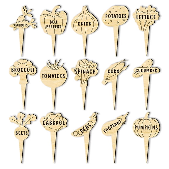 15 Pcs Wood Plant Labels 15 Styles Vegetables Shape Theme Garden Labels Vegetable Name Tags Wooden Markers