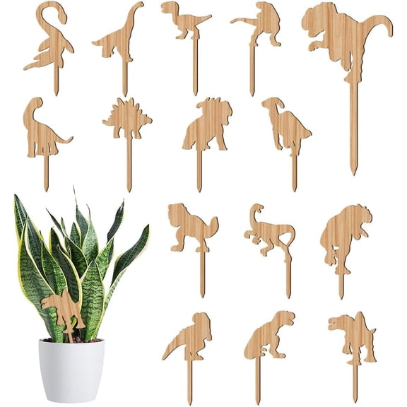 15 Pcs Wood Plant Labels 15 Styles Wooden Blank Dinosaurs Garden Signs Plants Tags for Indoor Outdoor Potted Seed Herbs Flowers Patio Vegetable Gardener Gifts 12x6.35cm(4.7x2.5inch) Gold