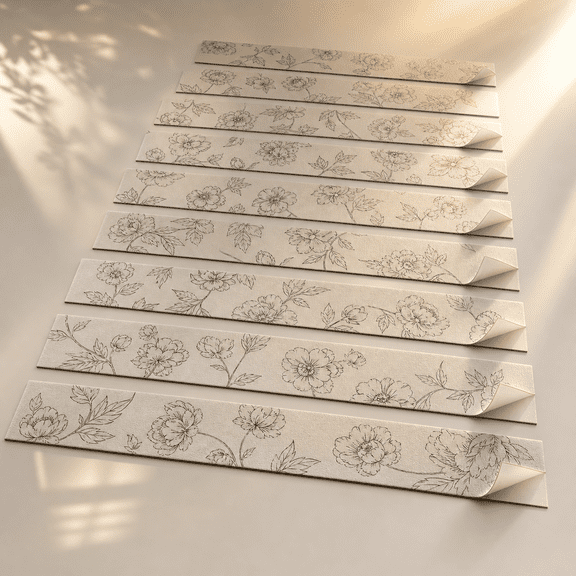 15 Peel and Stick Stair Riser Decals Sketch Floral With White Bg Leather Textured Vinyl