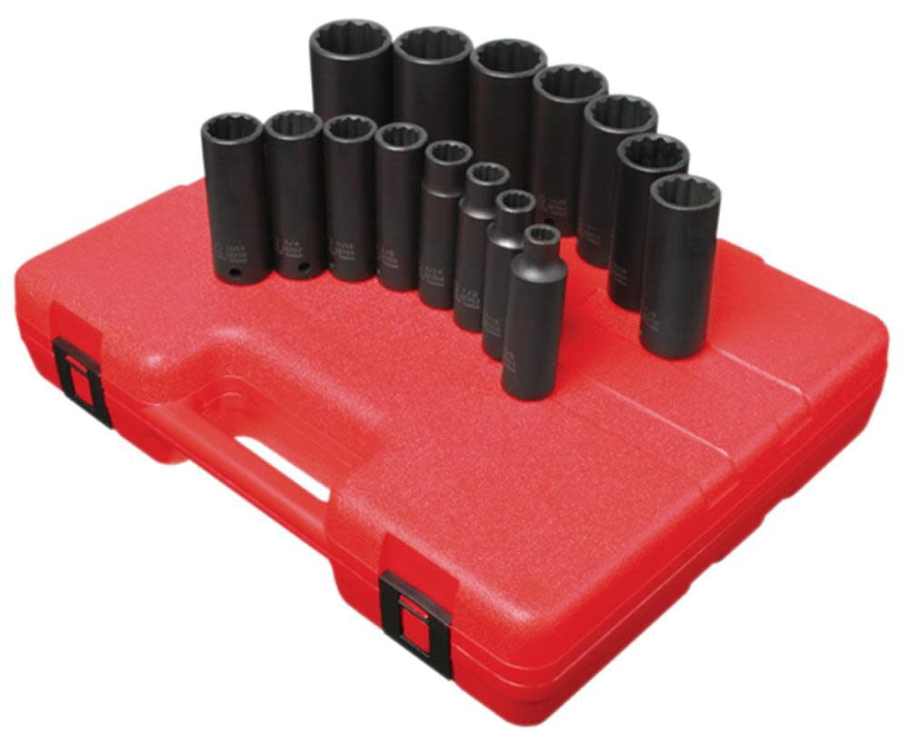 15 Piece 1/2" Drive 12 Point Deep SAE Impact Socket Set