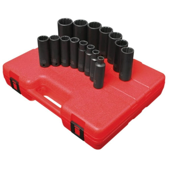 15 Piece 1/2" Drive 12 Point Deep SAE Impact Socket Set