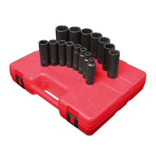 15 Piece 1/2" Drive 12 Point Deep SAE Impact Socket Set