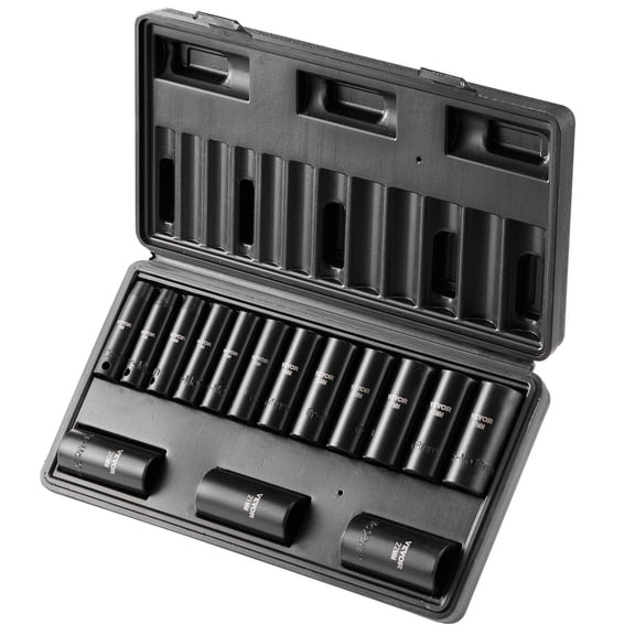 15-Piece 3/8-Inch Drive 6-Point Impact Socket Set with Case - Metric and SAE, Cr-V Steel, for Impact Wrench