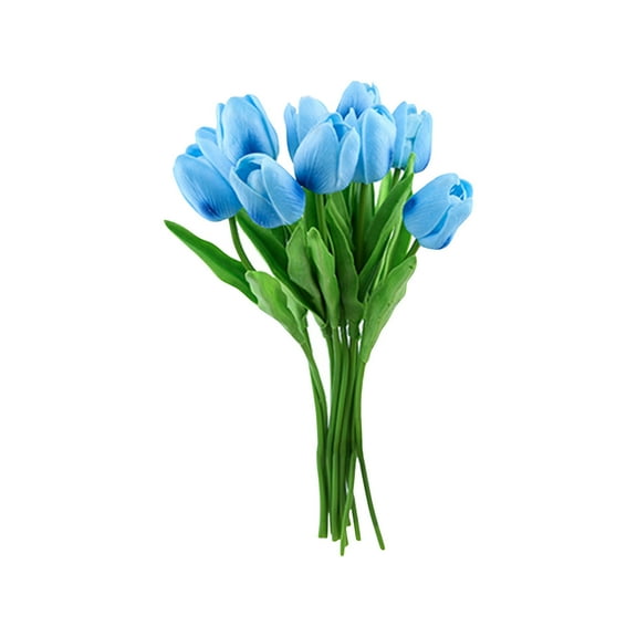15-Piece Artificial Tulip Flower Set Realistic Petal Texture Faux Floral Stems For Home Decor Accents Vase Arrangement And Wedding Bouquets,Blue