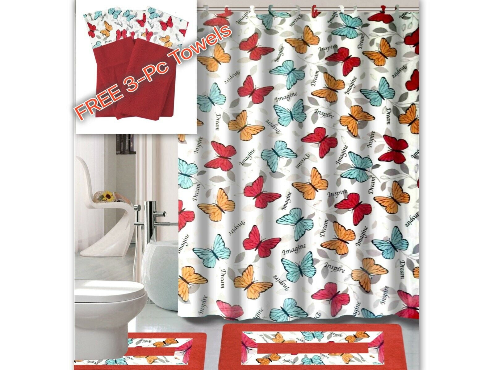 15-Piece Bathroom Accessory Bath Mat Sets + FREE 3-PIECE TOWELS SET