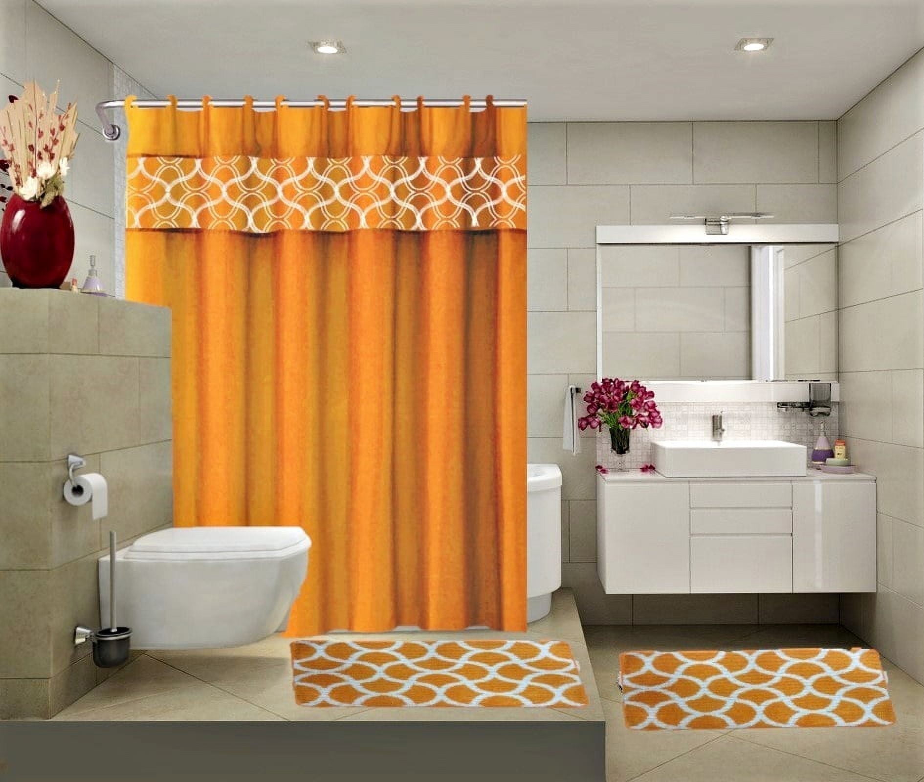 15-Piece Modern Complete Bath Set: 2 Non-Slip Rugs, 1 Fabric Shower ...