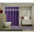 thumbnail image 1 of 15-Piece Bathroom Set: 2-Rugs/Mats, 1 -Fabric Shower Curtain, 12-Fabric Covered Rings Non Slip Rugs Home Dcor Geometric Purple, 1 of 2
