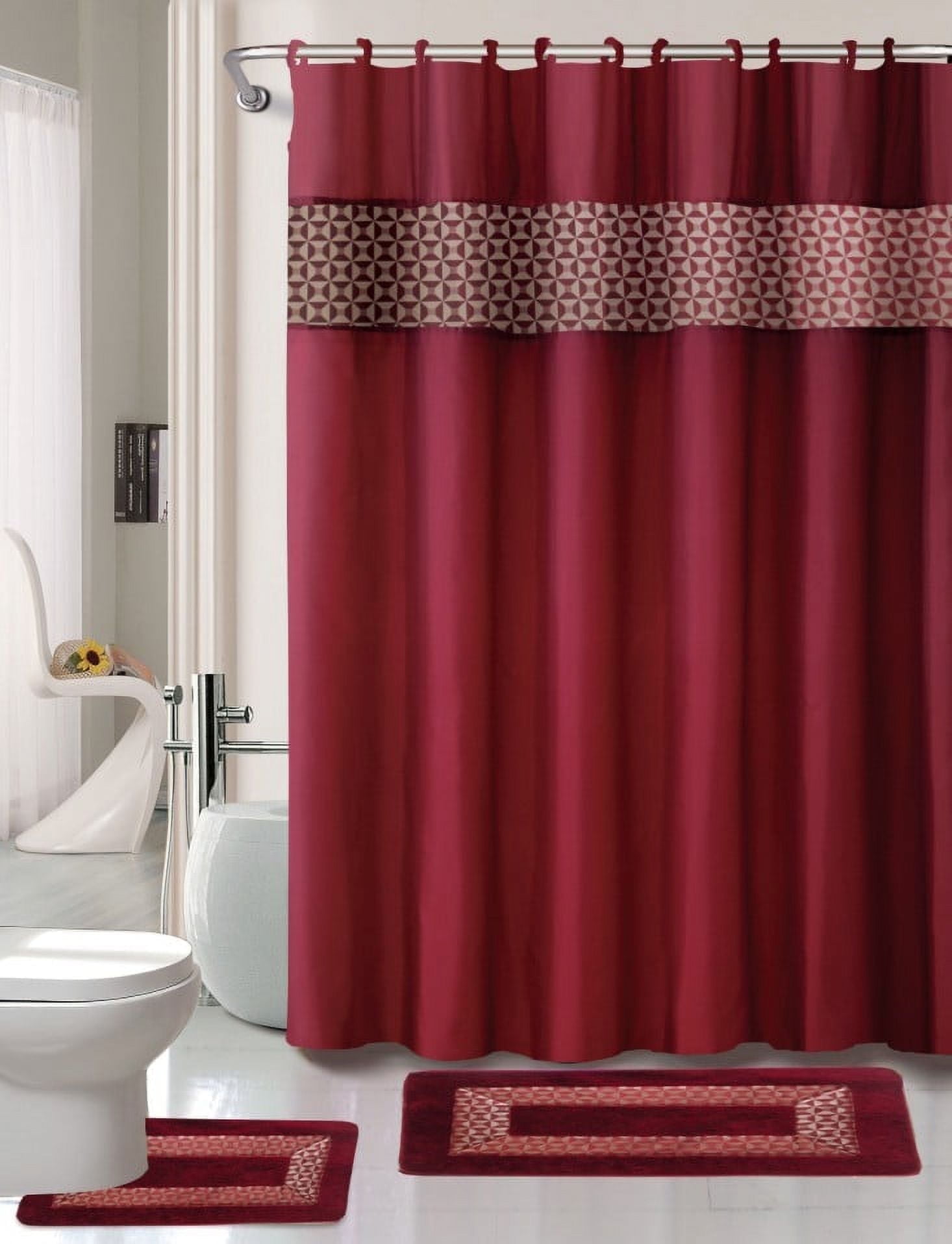 15-Piece Bathroom Set: 2-Rugs/Mats Non Slip, 1 Fabric Shower Curtain ...