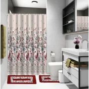 Gorgeous Home Linen 15-Piece Bathroom Set, Fabric Shower Curtain, 2 Non-Slip Rugs