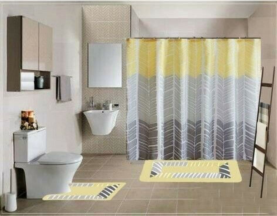 15-Piece Sonia Yellow Bathroom Set: 2 Non-Slip Rugs, 1 Shower Curtain ...