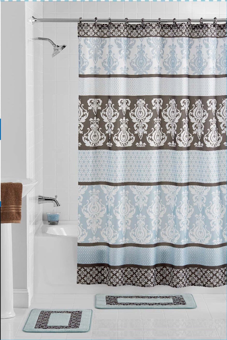 15 Piece Bathroom Set Shower Curtain & Bathroom Rugs - 6 Elegant ...