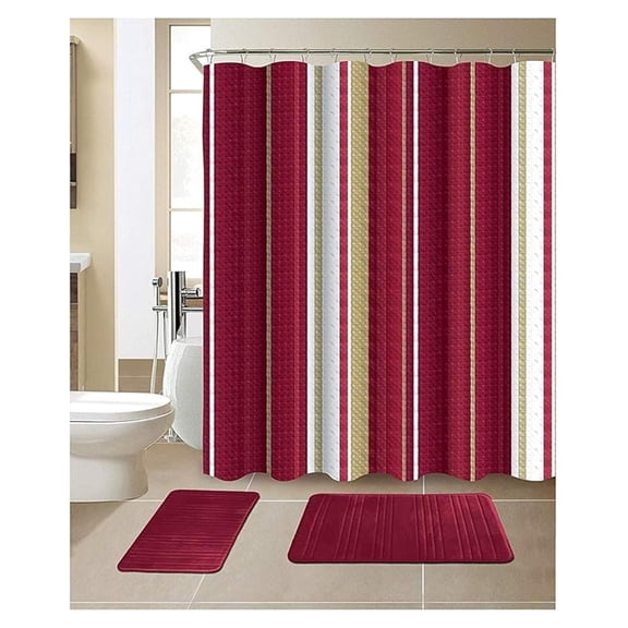 15-Piece Bathroom Set with 2 Memory Foam Bath Mats and Matching Shower Curtain | Designer Patterns and Colors