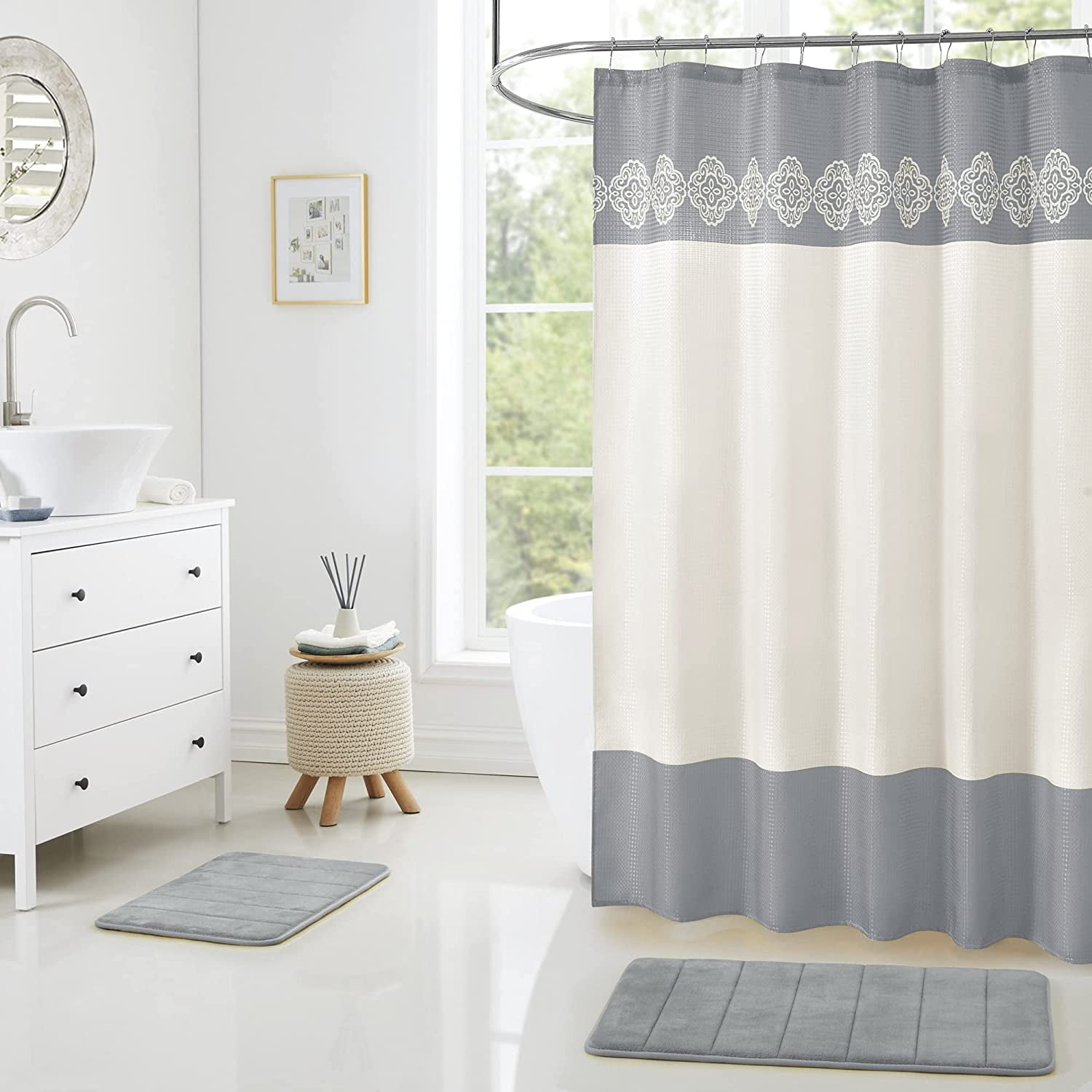 15 Piece Bathroom Shower Curtain Set with Matching Memory Foam