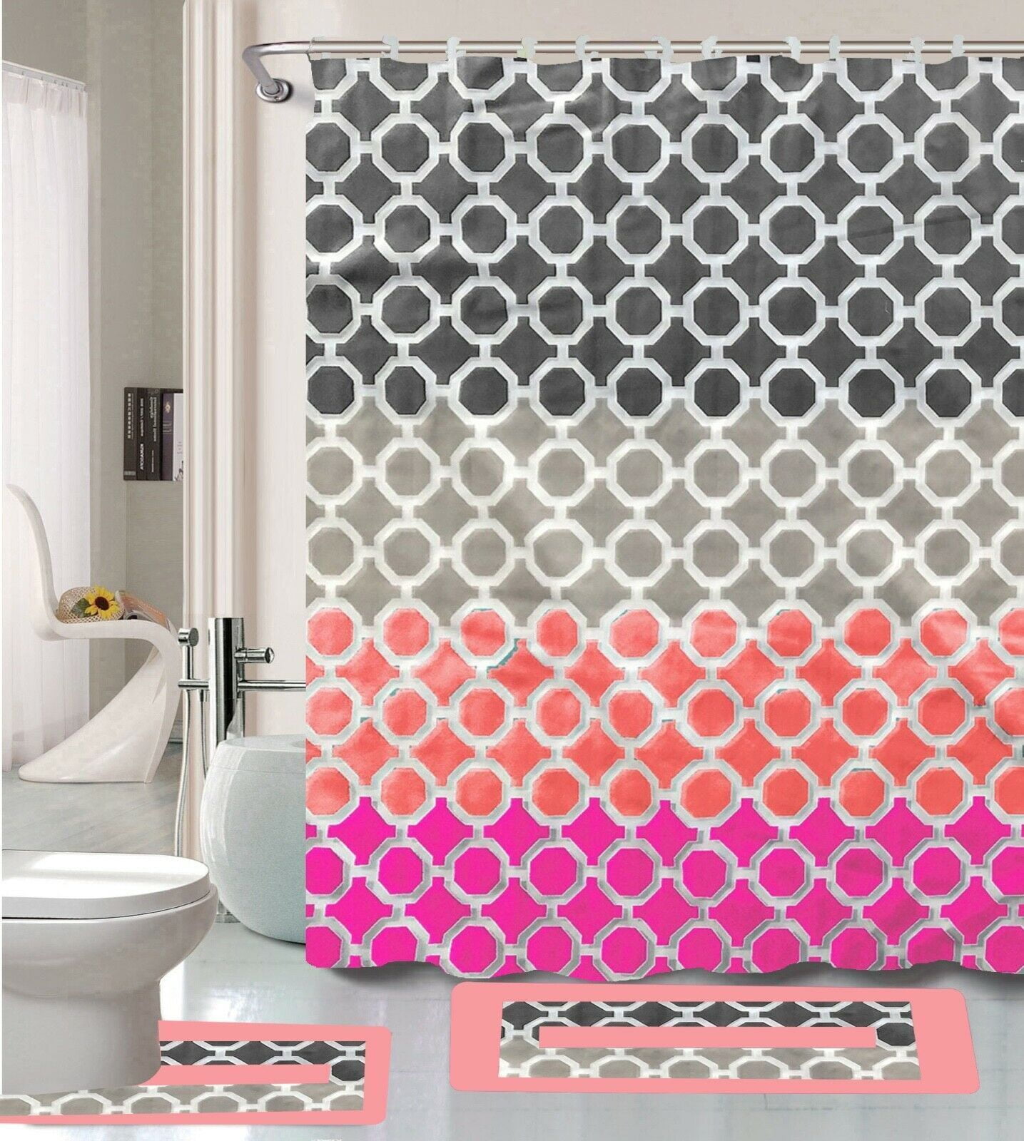 Walmart 15 Piece Complete Bathroom Set with Shower Curtain, Hooks, and ...