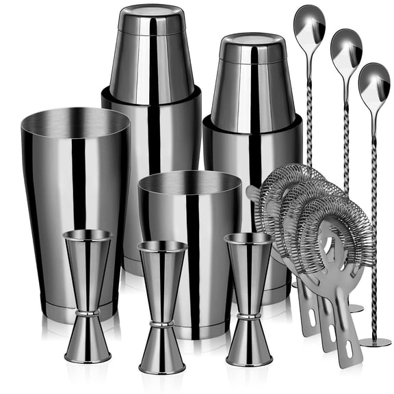 15-Piece Black Stainless Steel Cocktail Shaker Bar Set for Home and Professional Bartending