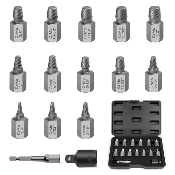 15-Piece CR-MO Steel Bolt Extractor Kit, Damaged Screw Remover Set with Carry Case
