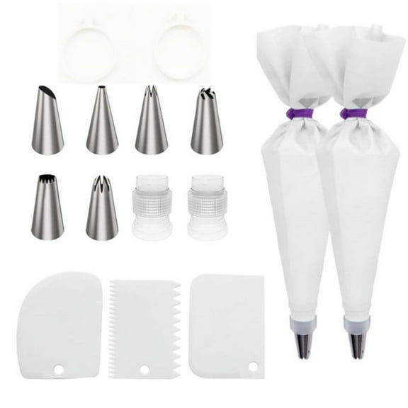15-Piece Cake Decorating Tip Set with 6 Piping Tips, EVA Decorating Bags, Converters, Ties & 3 Cream Scrapers | Baking Tools & Frosting Supplies