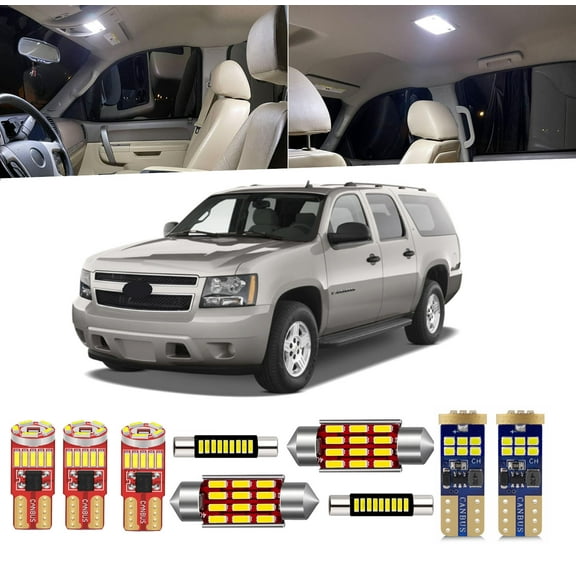 15 Piece Car Interior LED Lights Kit for Chevrolet Suburban 2007-2014 Interior Map Dome Light License Plate Light + Install Tool