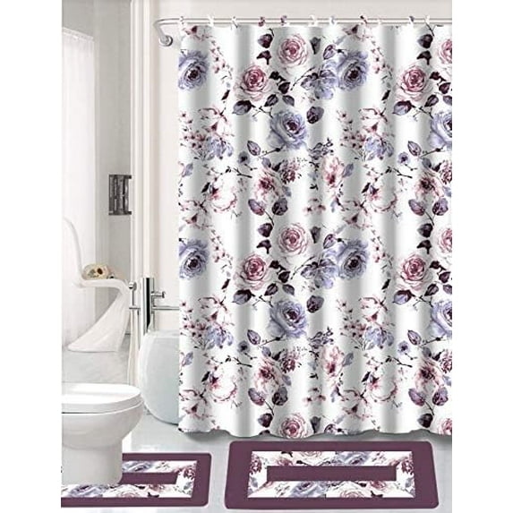 15 Piece Complete Bathroom Bundle Set Printed Design Assorted Colors ...