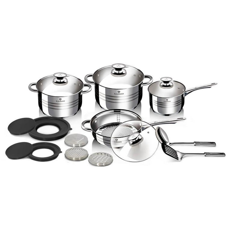 15-Piece Cookware Set, Sleek Design Stainless Steel Gourmet Line by Blaumann  