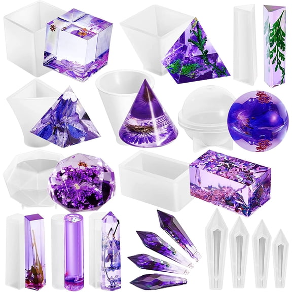 15 Piece Crystal Resin Mold Pendulum Silicone Casting Tool Sphere Pyramid Gemstone Craft