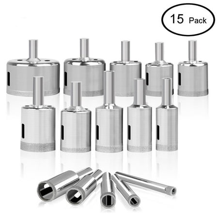 15-Piece, Diamond Hole Saw Set, High-Speed Bits for Glass, Ceramics, Porcelain, Tile (6mm-50mm) with Tools