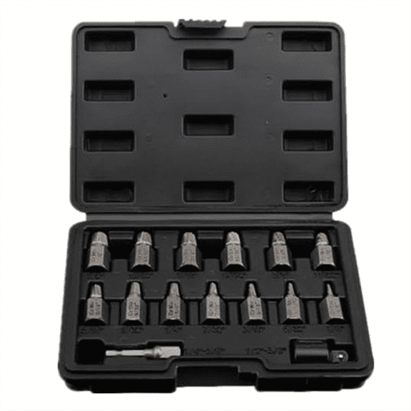 15 Piece Double Screw Extractor Set,Easy Out Bolt Remover Kit, 3/8Inch Drive Hex Multi-Spline