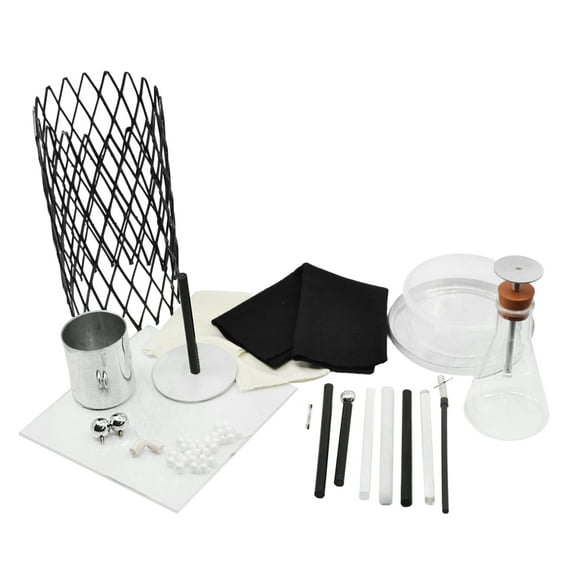 15 Piece Electrostatic Demonstration Kit - Includes Electroscopes, Faraday Cage, Ice Pail, Electrophorus, Friction Rods & More - For Lightning Rod Demonstrations - Eisco Labs