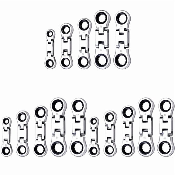 15-Piece Flex-Head Stubby Ratcheting Combination Wrench Set, Mini Wrench Set, Double Box End Flex-Head, Mini Spanner Set