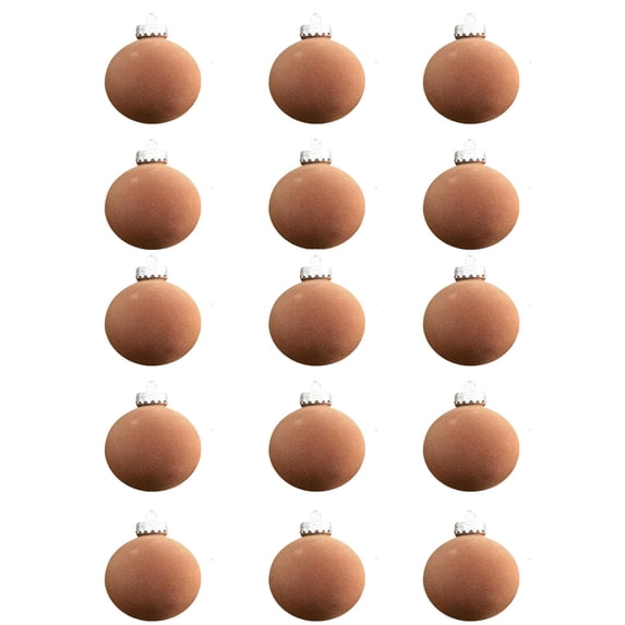 15-Piece Flocked Velvet Christmas Ornaments Set - 3.14 Inch Brown Luxury Tree Decor Balls with Pre-Attached Hangers (Premium Textured Finish)