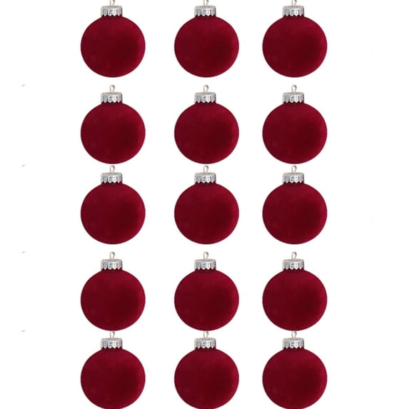 15-Piece Flocked Velvet Christmas Ornaments Set - 3.14 Inch Brown Luxury Tree Decor Balls with Pre-Attached Hangers (Premium Textured Finish)