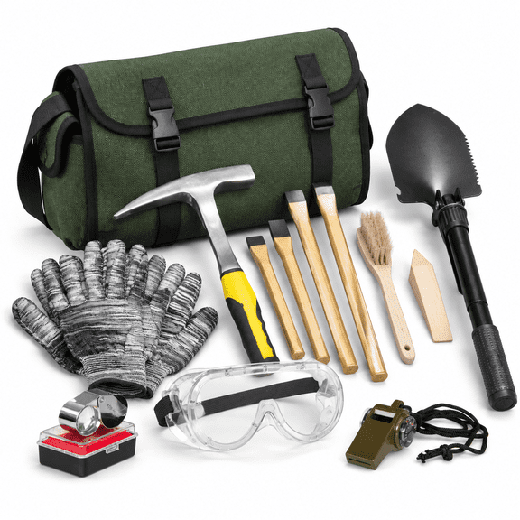 15-Piece Geology Rock Pick Hammer Kit for Rock Hounding and Prospecting