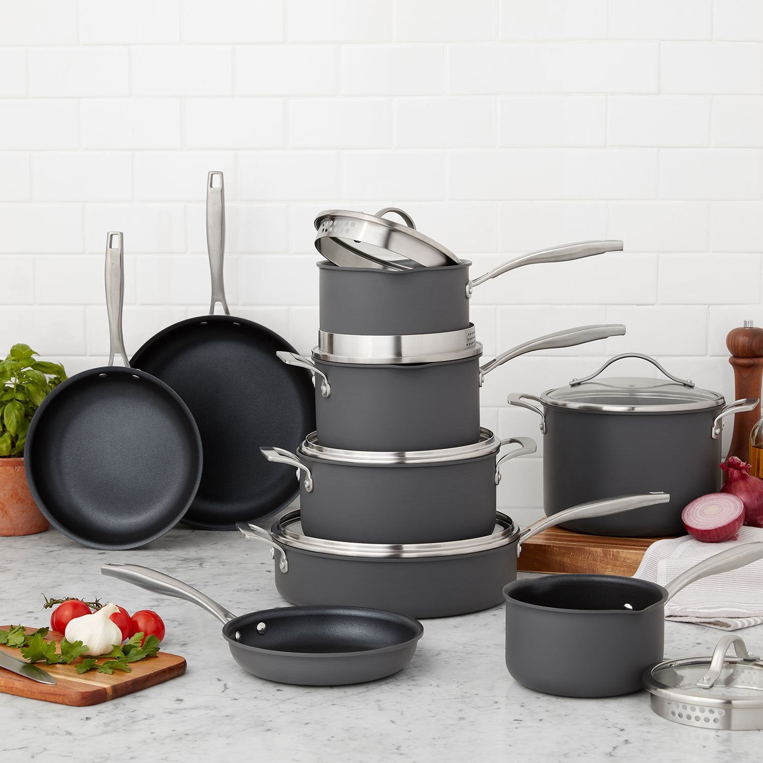 15-Piece Hard Anodized Nonstick Aluminum Cookware Set Pots Pans Kitchen ...
