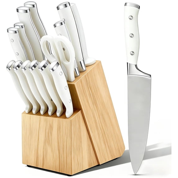 15 Piece High Carbon Stainless Steel Kitchen Knife Set with Block