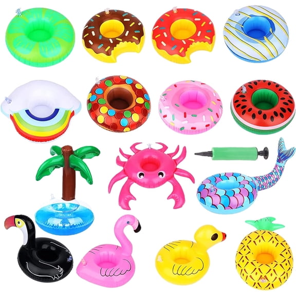 15-Piece Inflatable Drink Holder Set - Cute Pool Cup Floats