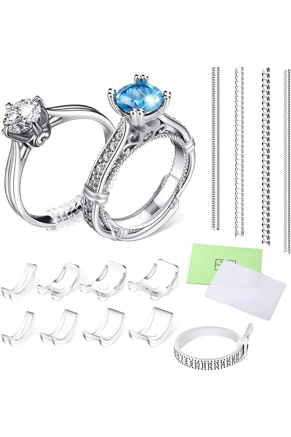 15 Piece Invisible Ring Size Adjusters, Loose Ring Size Adjusters, 2 Styles Ring Spacer Protector Adjuster with Jewelry Sizing Band, Polishing Cloth for Men's and Women's Rings (12 Sizes)