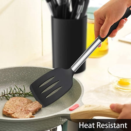 15-Piece Kitchen Cooking Utensils Set with Holder, 6 QT Stainless Steel Stock Pot, Silicone Tools