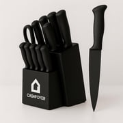 CASAFOYER 15-Piece Kitchen Knife Set with Block and Built-In Sharpener