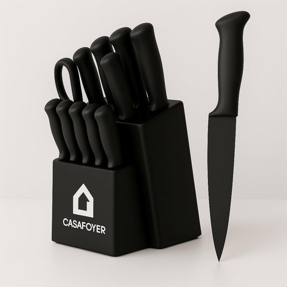 15-Piece Kitchen Knife Set with Block & Built-In Sharpener Stainless Steel Knife Set, Professional Chef & Steak Knives, Sharp Kitchen Knife Sets with Block for Home Cooking