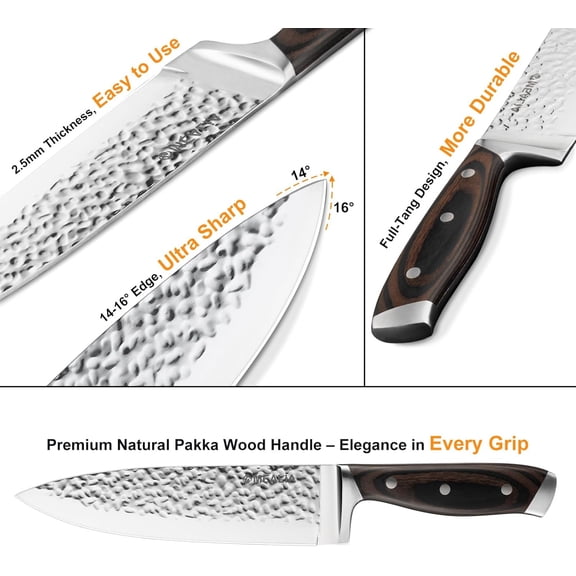 15-Piece Professional Kitchen Knife Set with Wooden Block and Built-in Sharpener, Stainless Steel Chef Knives for Home Cooking