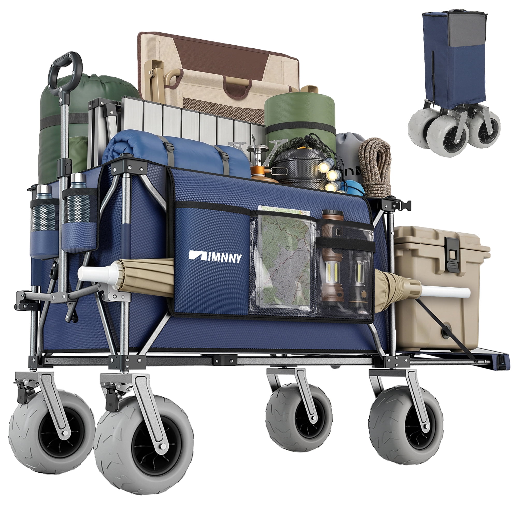Beach Wagon with 9x4 PU Wheels 500 lbs Capacity Expandable Tailgate 300L Storage Sand Cart