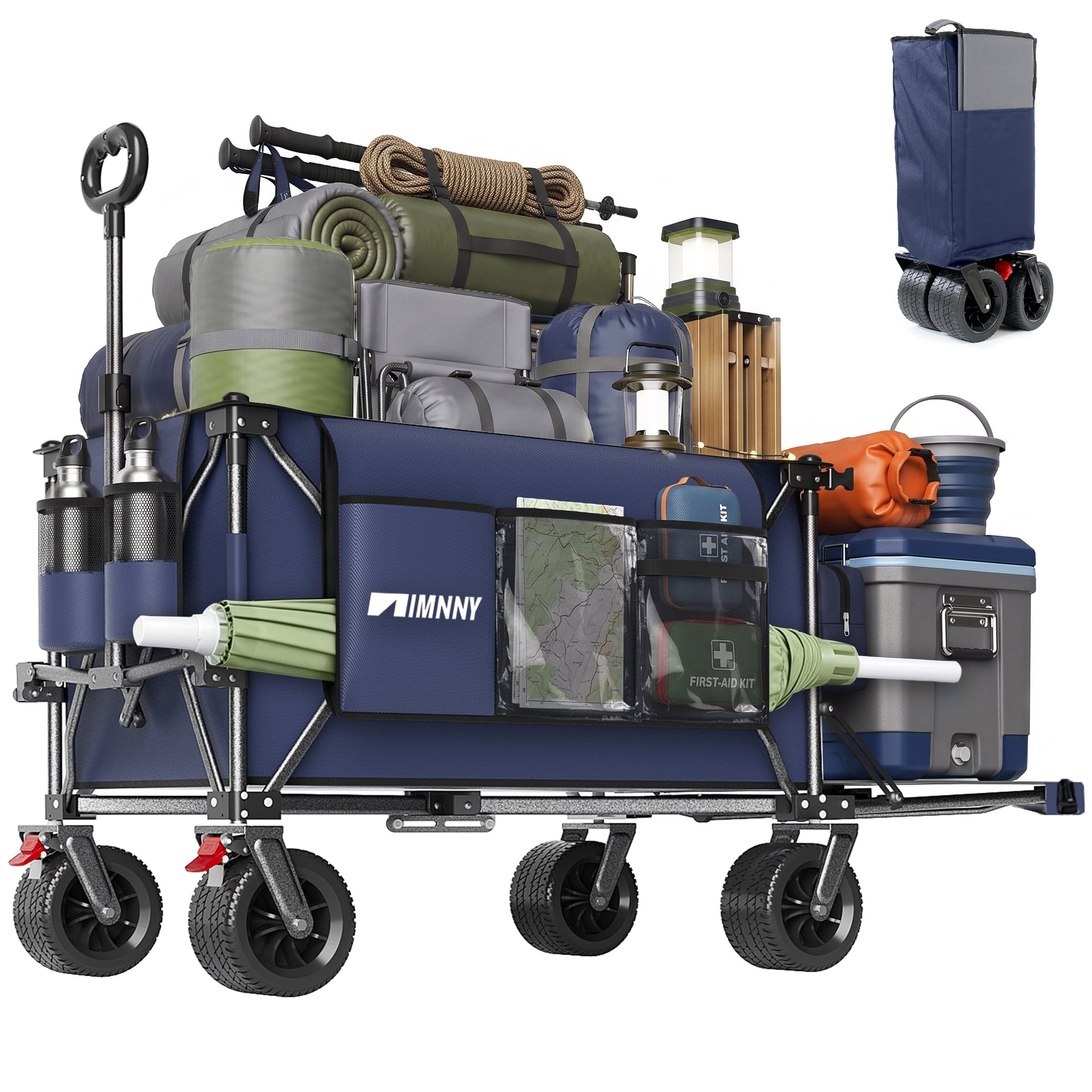 Folding Wagon with Removable Fabric 500 lbs Capacity 300L Storage 58 Long Frame All-Terrain Wheels