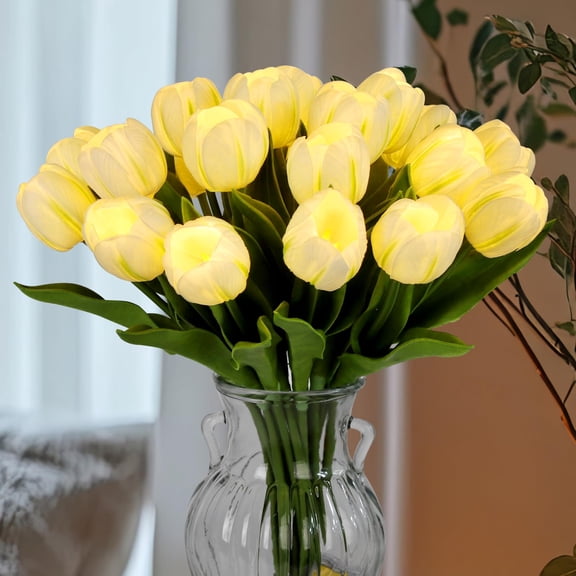 15-Piece LED Light-Up Real Touch Artificial Tulips – Faux Flower Lights with Timer, Battery Operated for Home Kitchen Wedding Table Decor